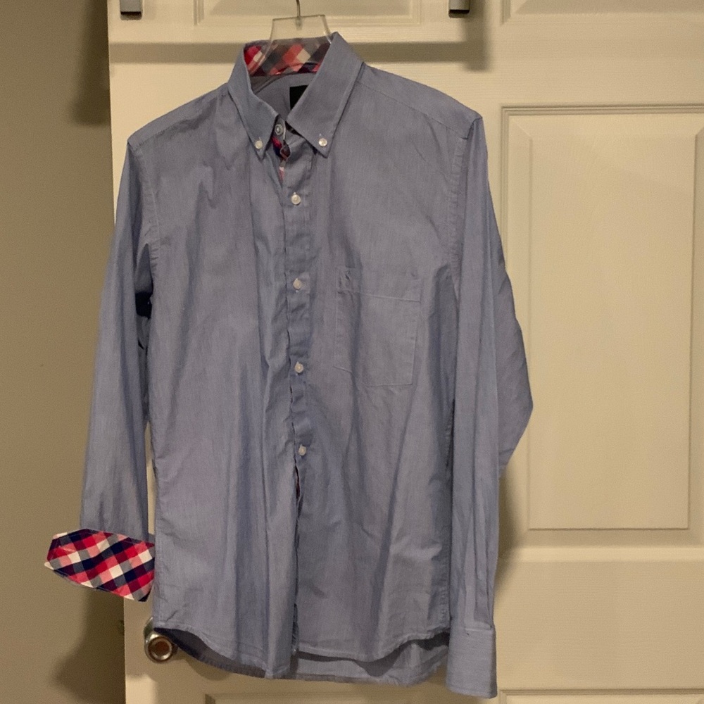 Tailorbyrd Light Blue Casual Button-Down Shirt with Plaid Accents